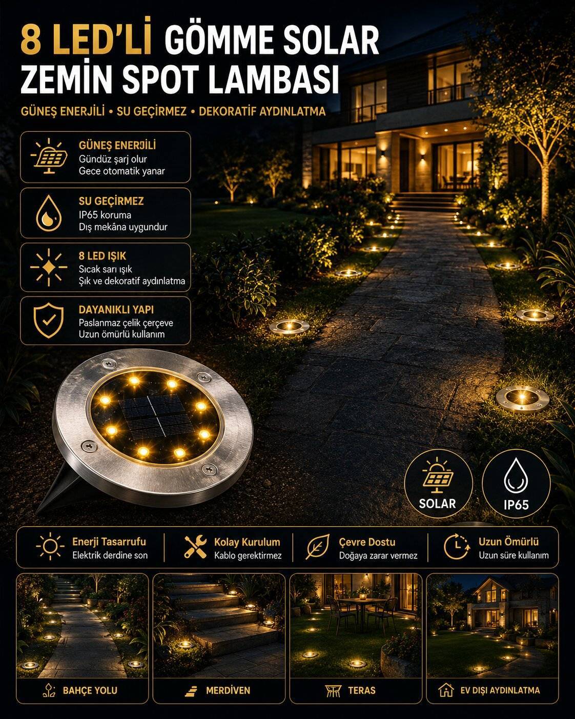 GÜNEŞ ENERJİLİ ZEMİN BAHÇE LAMBASI