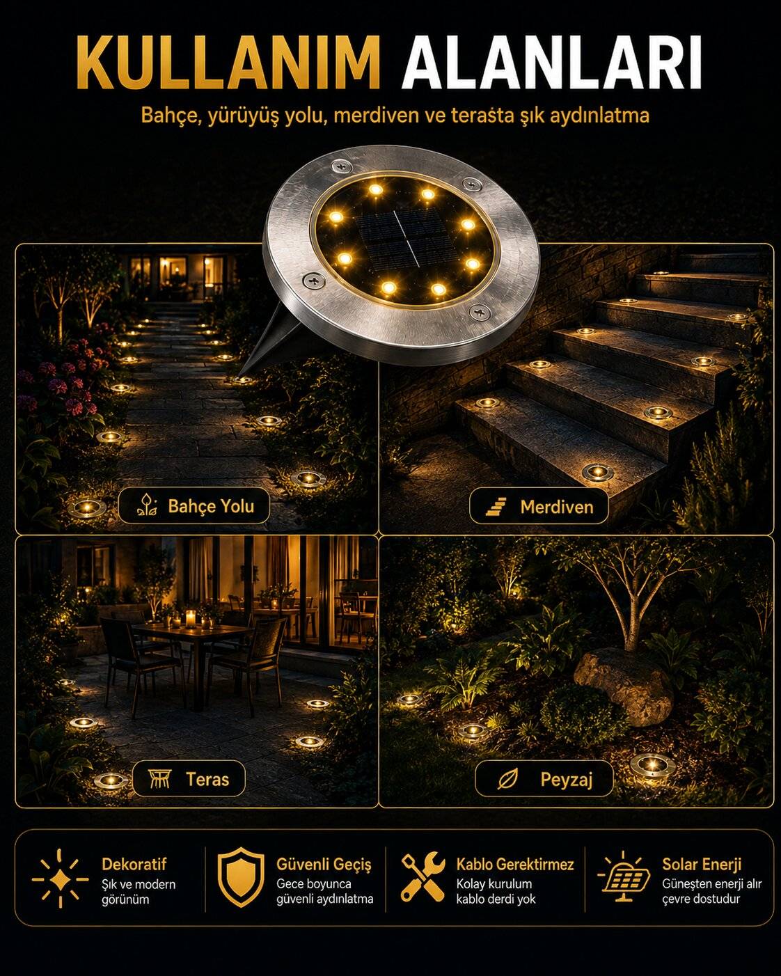 Gündüz şarj gece aydınlatma